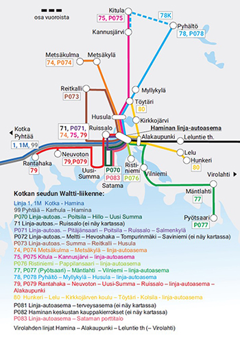 kuva jossa näkyy minnepäin Haminaa mikäkin linja ajaa 