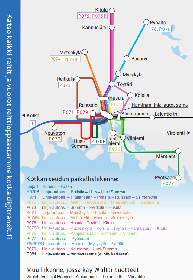 kuva mitkä linjat kulkevat mihinkin päin Haminaa