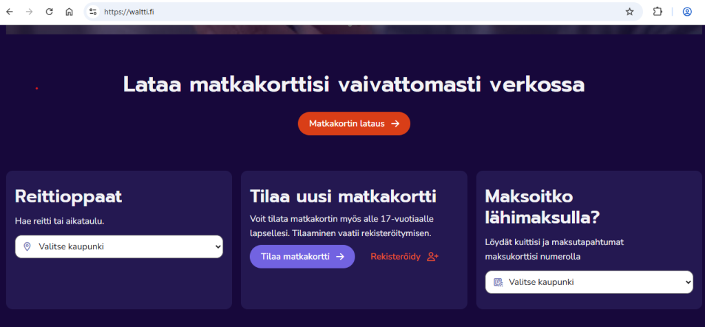 näkymä waltti.fi etusivulta